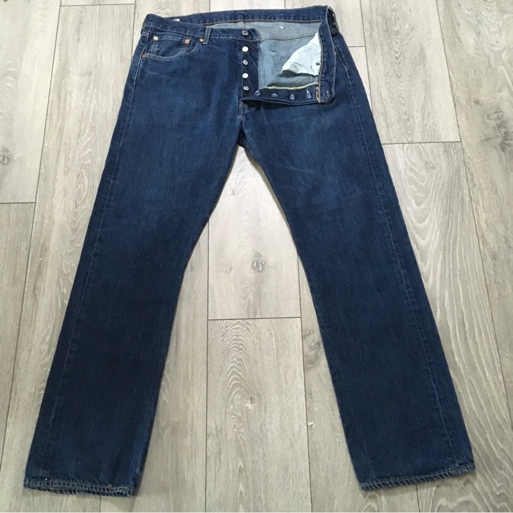Levis 501 Jeans W38 L32 Blue Straight Button Fly Denim - Picture 3 of 11